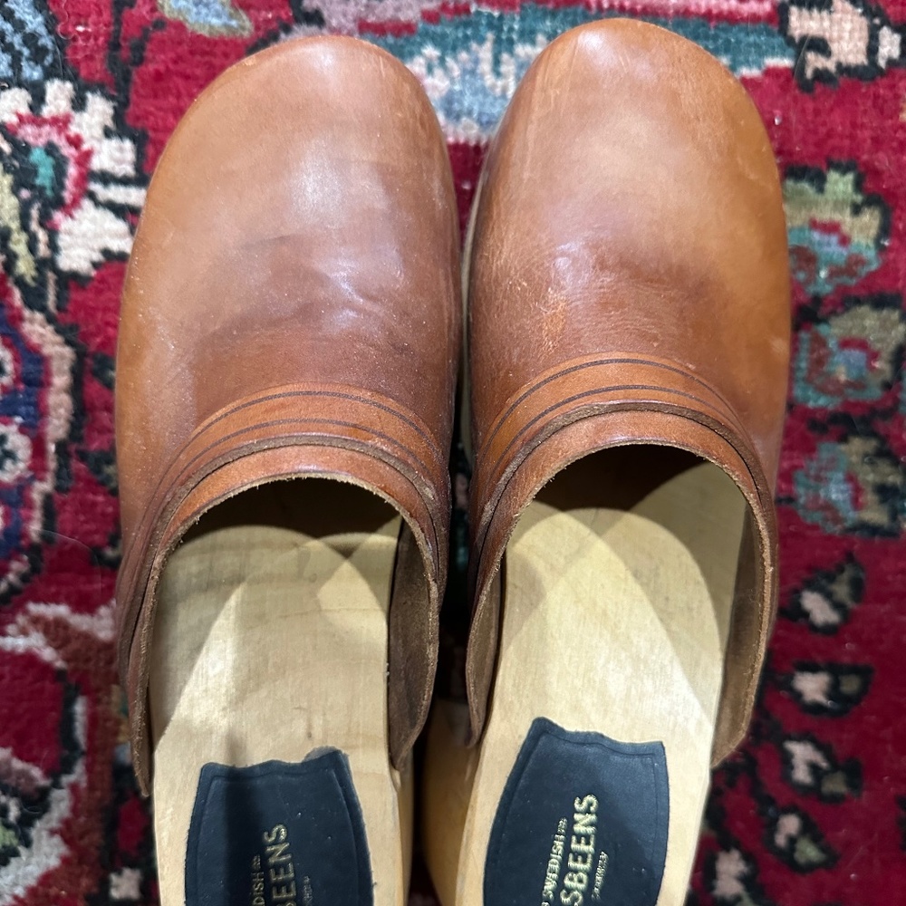 swedish hasbeens - dagny clogs, size 41, cognac